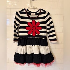 Hanna Andersson Striped Black and White Dress with Red Flower